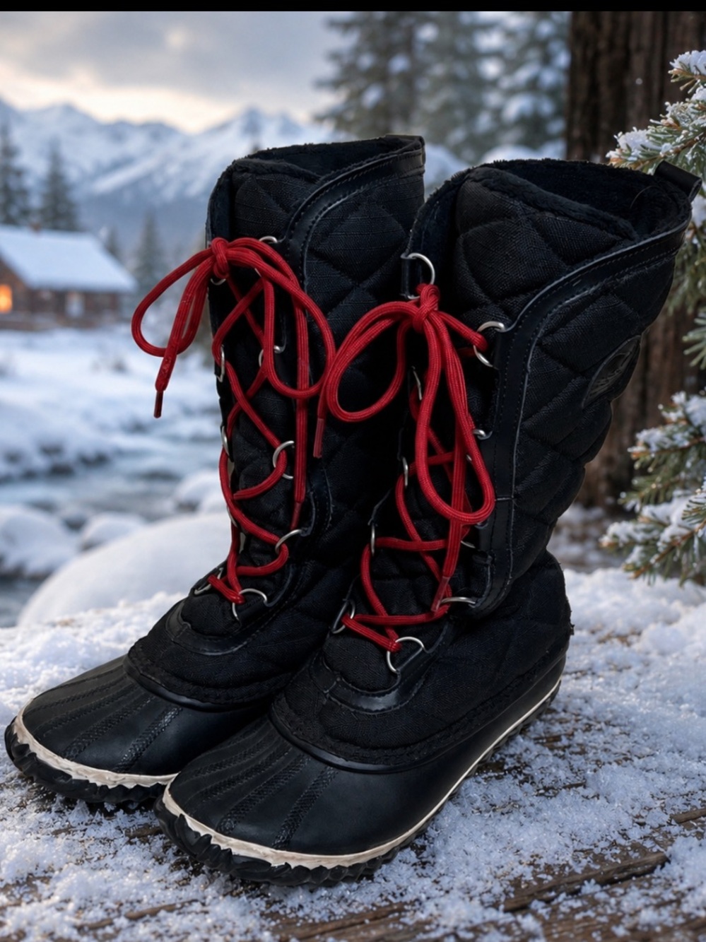 Sorel Out N About Tall Snow-boots Size 8 Women’s Black With Red Laces EUC